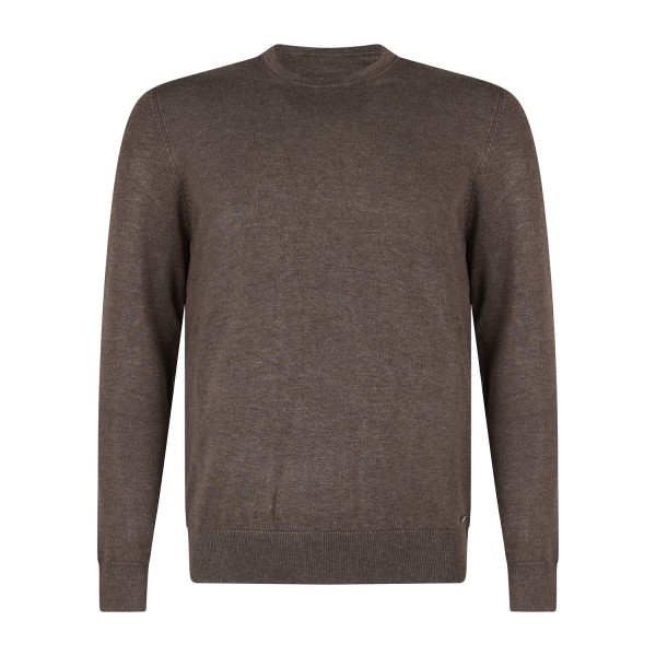 Markup - Maglione girocollo marrone in viscosa con patch logo slim fit per uomo