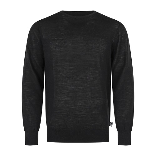 Richmond X - Maglione girocollo nero in lana merino regular fit per uomo |