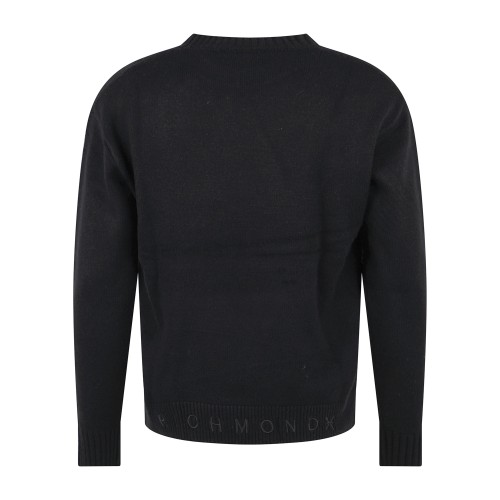 Richmond X - Maglione girocollo nero in lana con logo ricamato regular fit per 2