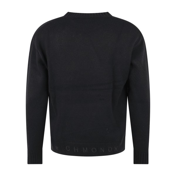 Richmond X - Maglione girocollo nero in lana con logo ricamato regular fit per