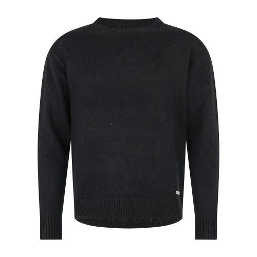 Richmond X - Maglione girocollo nero in lana con logo ricamato regular fit per