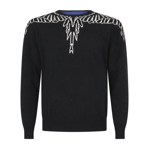 County Of Milan - Maglione girocollo nero in lana con grafica ad intarsio per
