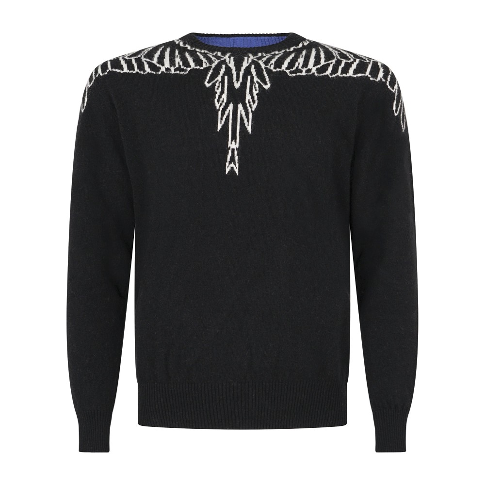 County Of Milan - Maglione girocollo nero in lana con grafica ad intarsio per