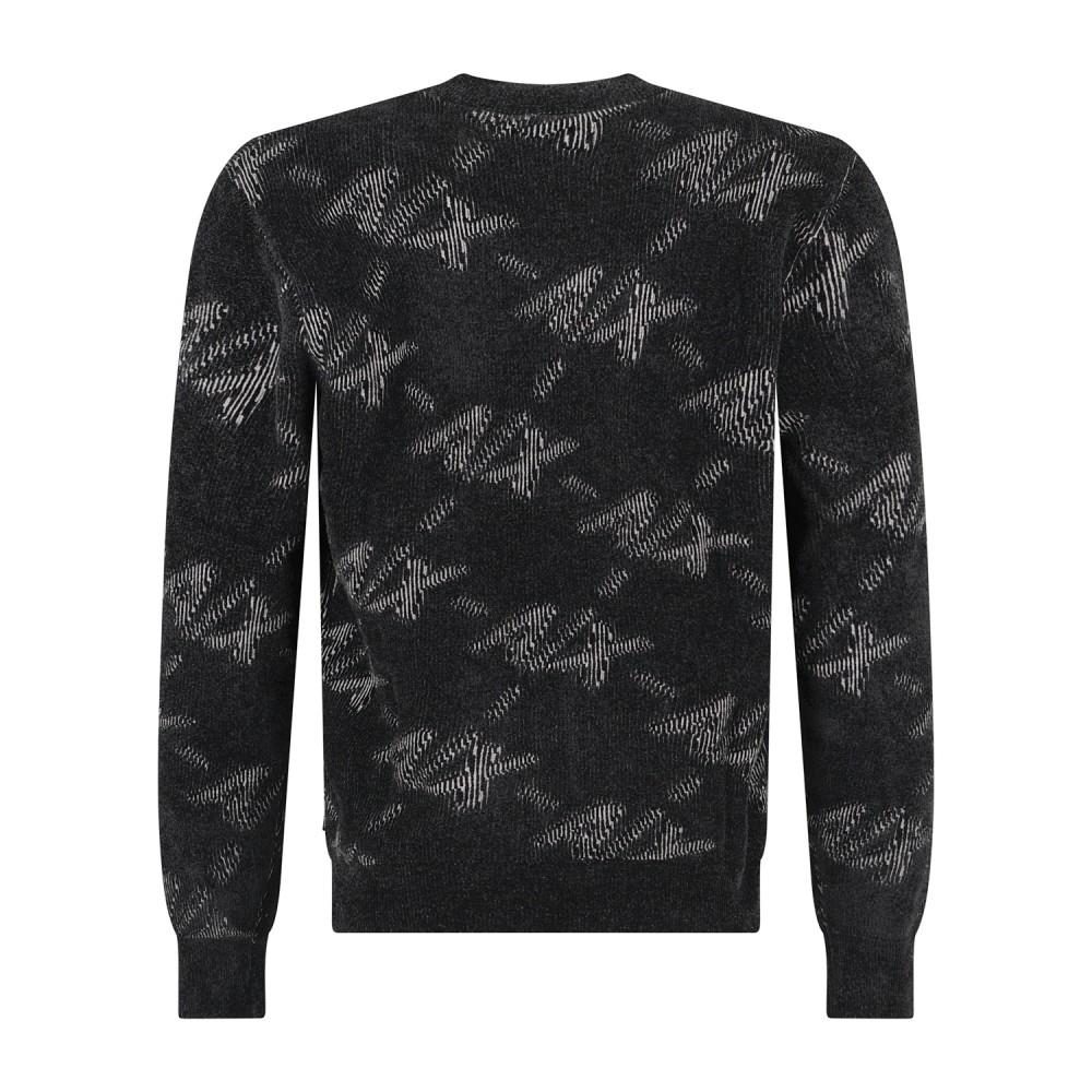 Armani Exchange - Maglione girocollo nero con lavorazione jacquard macro logo