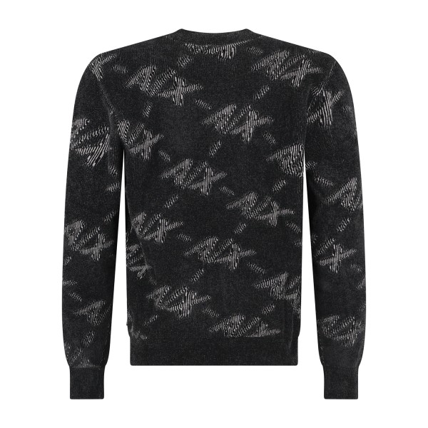 Armani Exchange - Maglione girocollo nero con lavorazione jacquard macro logo