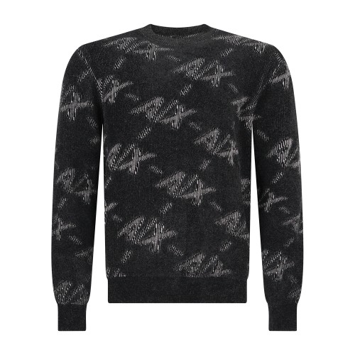 Armani Exchange - Maglione girocollo nero con lavorazione jacquard macro logo
