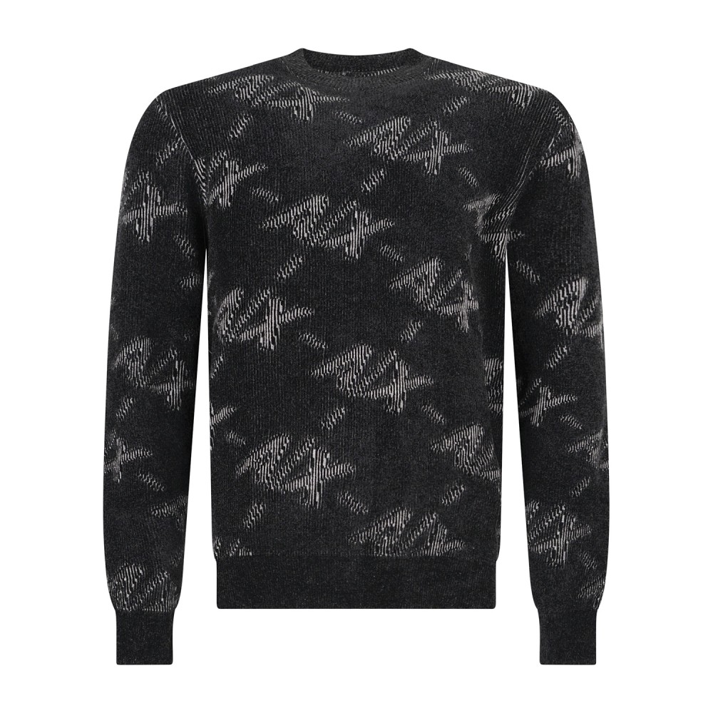 Armani Exchange - Maglione girocollo nero con lavorazione jacquard macro logo