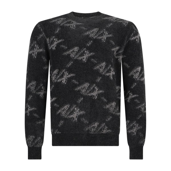 Armani Exchange - Maglione girocollo nero con lavorazione jacquard macro logo