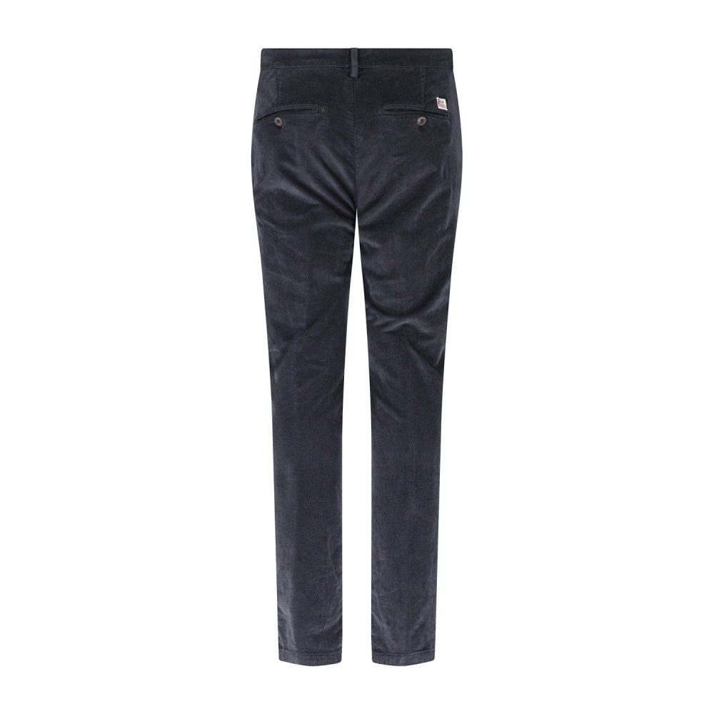 Roy Roger's - Pantalone New Rolf blu tasca a filo slim fit in velluto diagonale