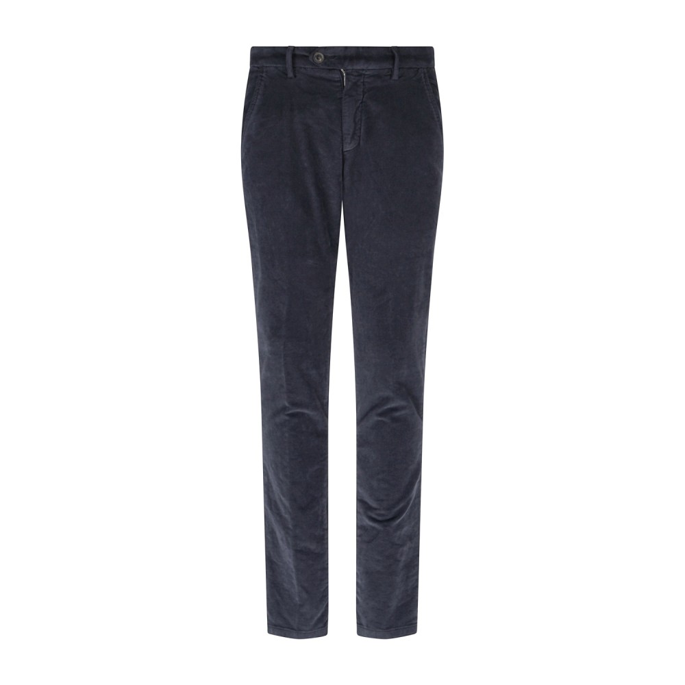 Roy Roger's - Pantalone New Rolf blu tasca a filo slim fit in velluto diagonale