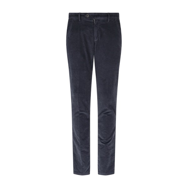 Roy Roger's - Pantalone New Rolf blu tasca a filo slim fit in velluto diagonale