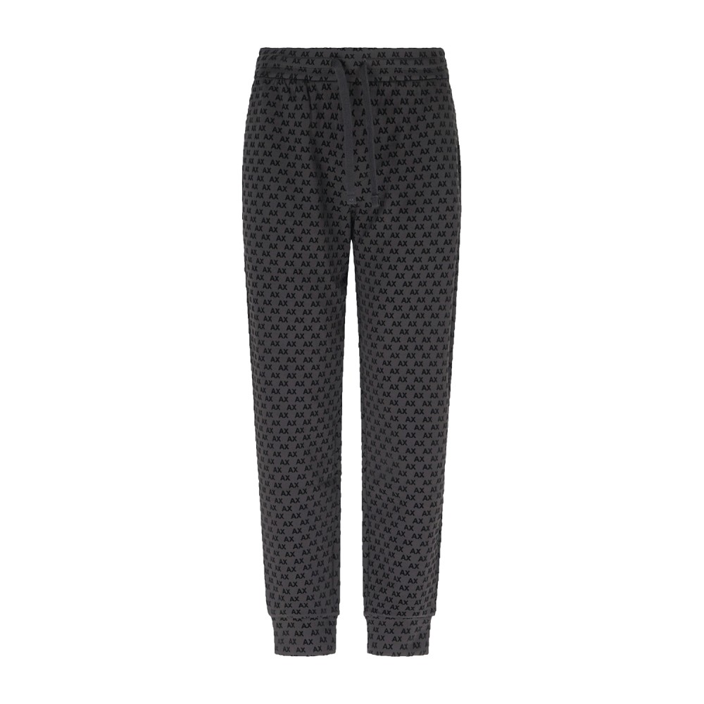 Armani Exchange - Pantalone tuta nero con stampa logo floccato all over regular