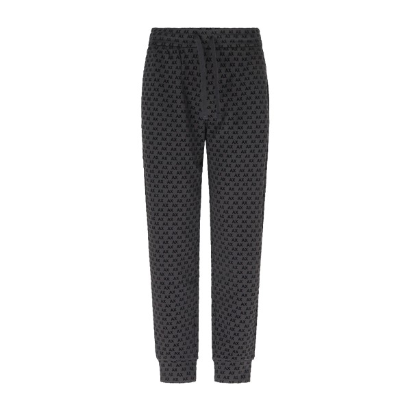 Armani Exchange - Pantalone tuta nero con stampa logo floccato all over regular