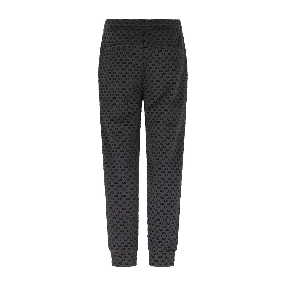 Armani Exchange - Pantalone tuta nero con stampa logo floccato all over regular