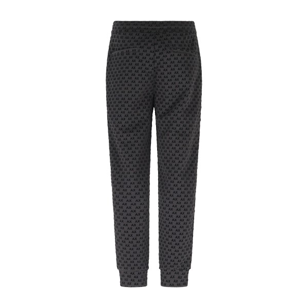 Armani Exchange - Pantalone tuta nero con stampa logo floccato all over regular