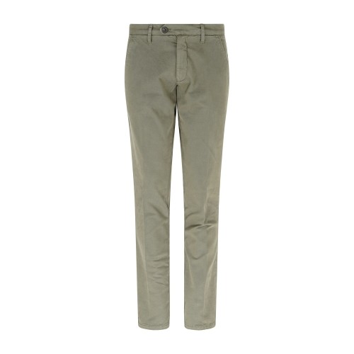 Roy Roger's - Pantalone New Rolf verde tasca a filo slim fit in gabardina per