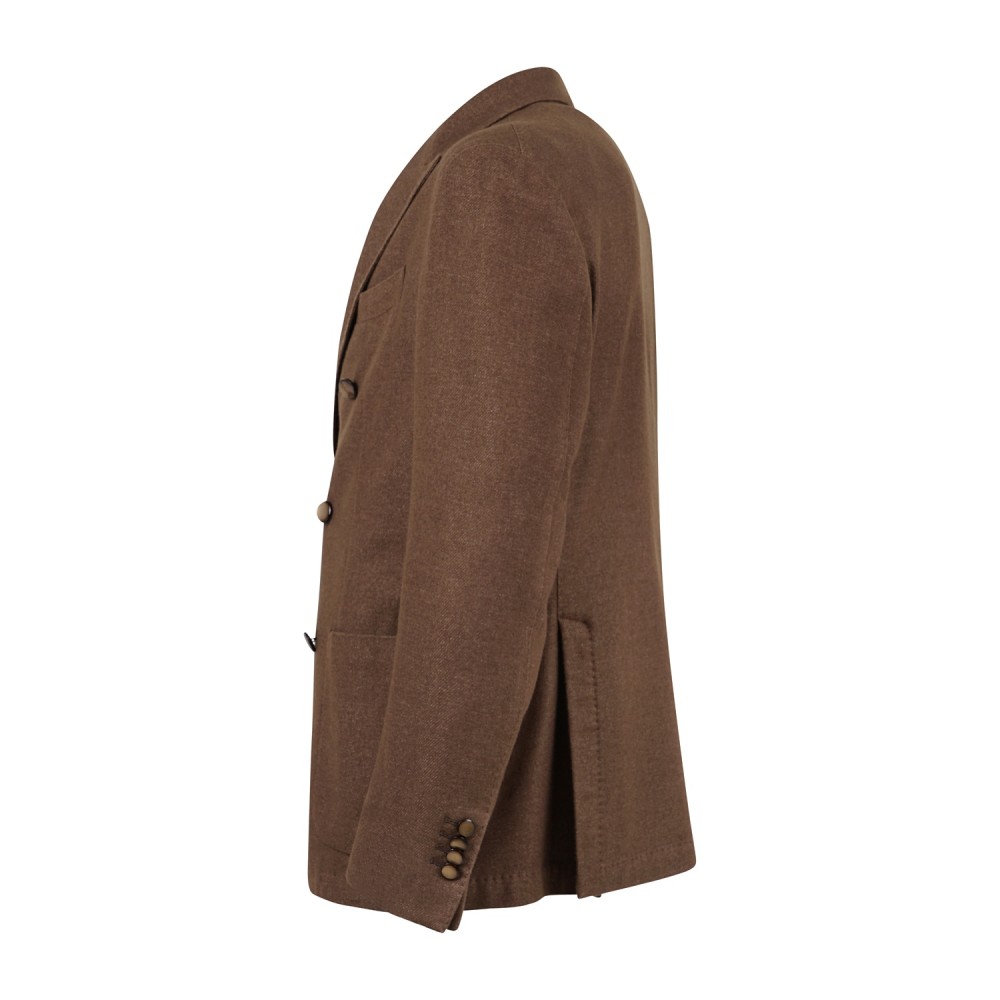 L.B.M. 1911 - Giacca Tom marrone doppiopetto in lana e cashmere decostruita e