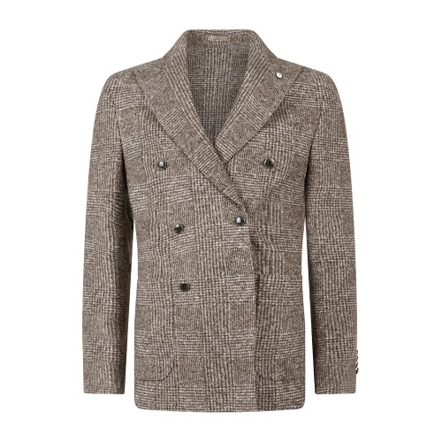 L.B.M. 1911 - Giacca Tom marrone doppiopetto fantasia check in jersey lana