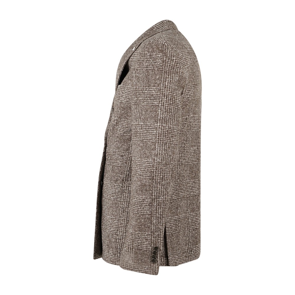 L.B.M. 1911 - Giacca Tom marrone doppiopetto fantasia check in jersey lana