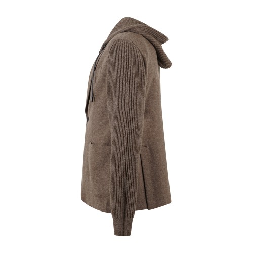 L.B.M. 1911 - Giacca Ivan marrone monopetto in jersey lana con cappuccio 2