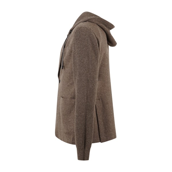 L.B.M. 1911 - Giacca Ivan marrone monopetto in jersey lana con cappuccio