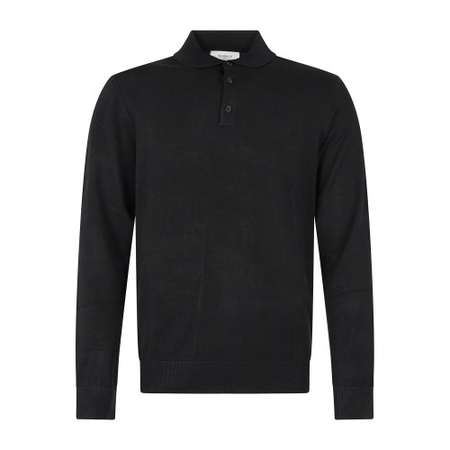 Markup - Polo manica lunga nera in viscosa slim fit per uomo | mk9900004 nero