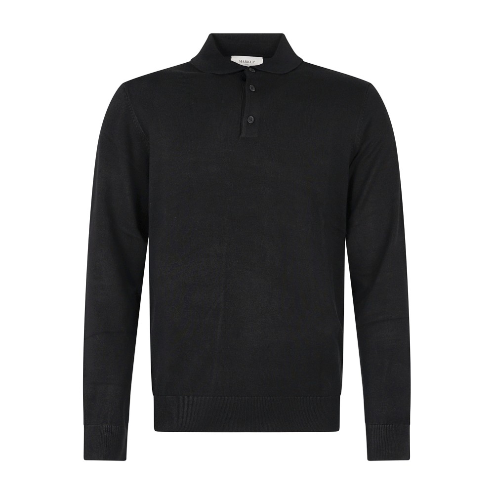 Markup - Polo manica lunga nera in viscosa slim fit per uomo | mk9900004 nero