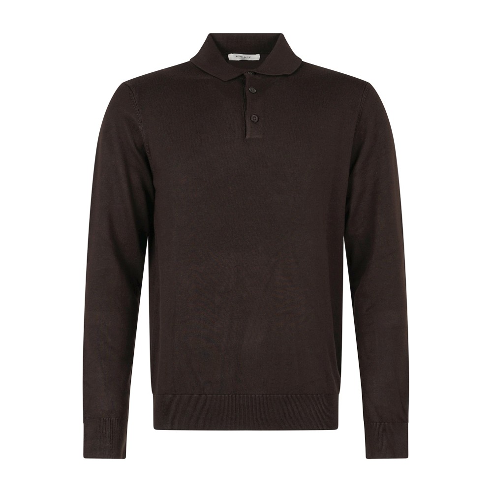 Markup - Polo manica lunga marrone in viscosa slim fit per uomo | mk9900004