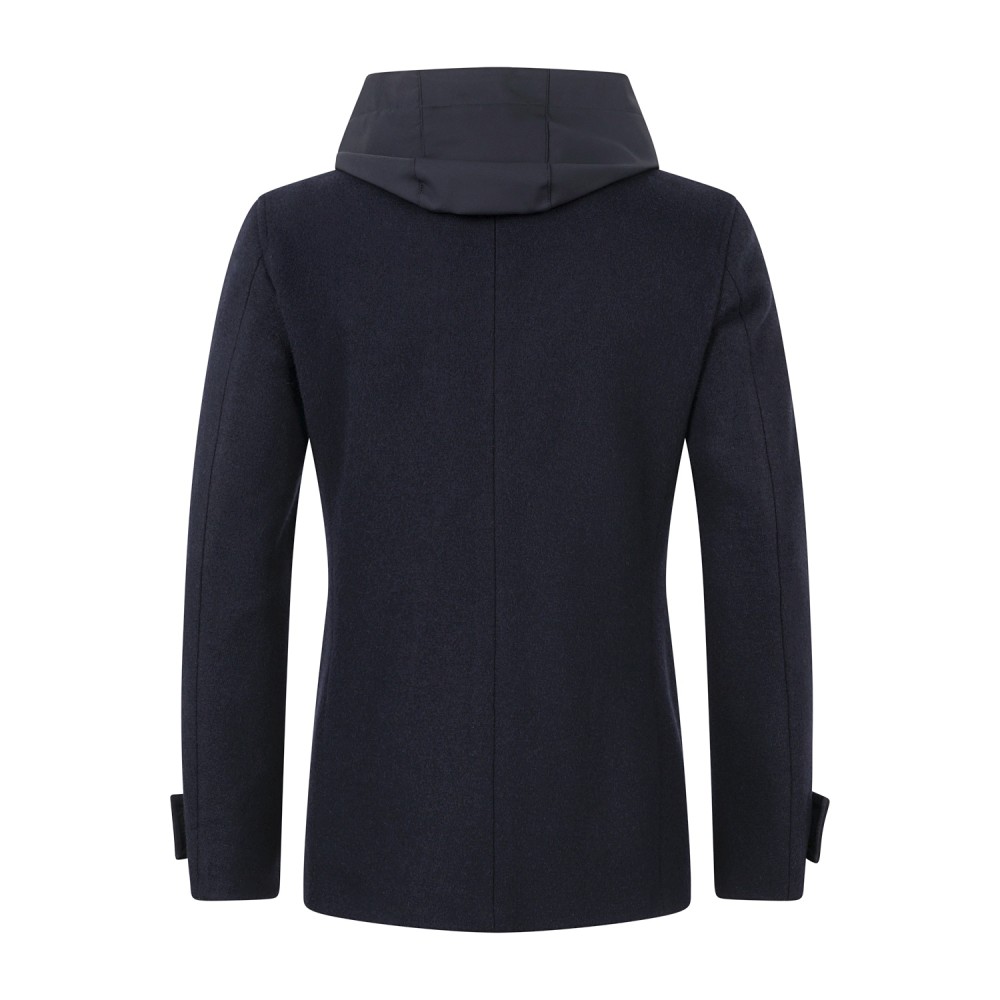 L.B.M. 1911 - Cappotto corto blu doppiopetto in lana con cappuccio removibile