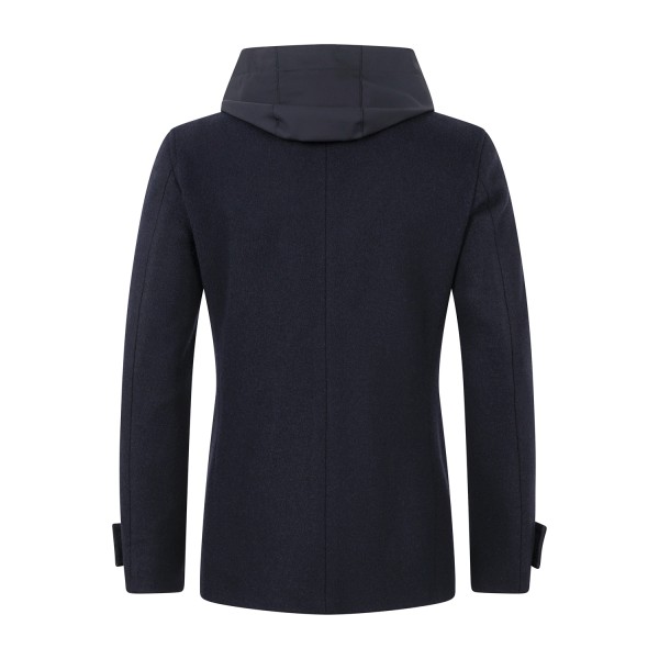 L.B.M. 1911 - Cappotto corto blu doppiopetto in lana con cappuccio removibile