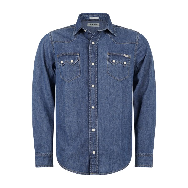 Roy Roger's - Camicia Canyon in jeans denim scuro manica lunga con tasche sul