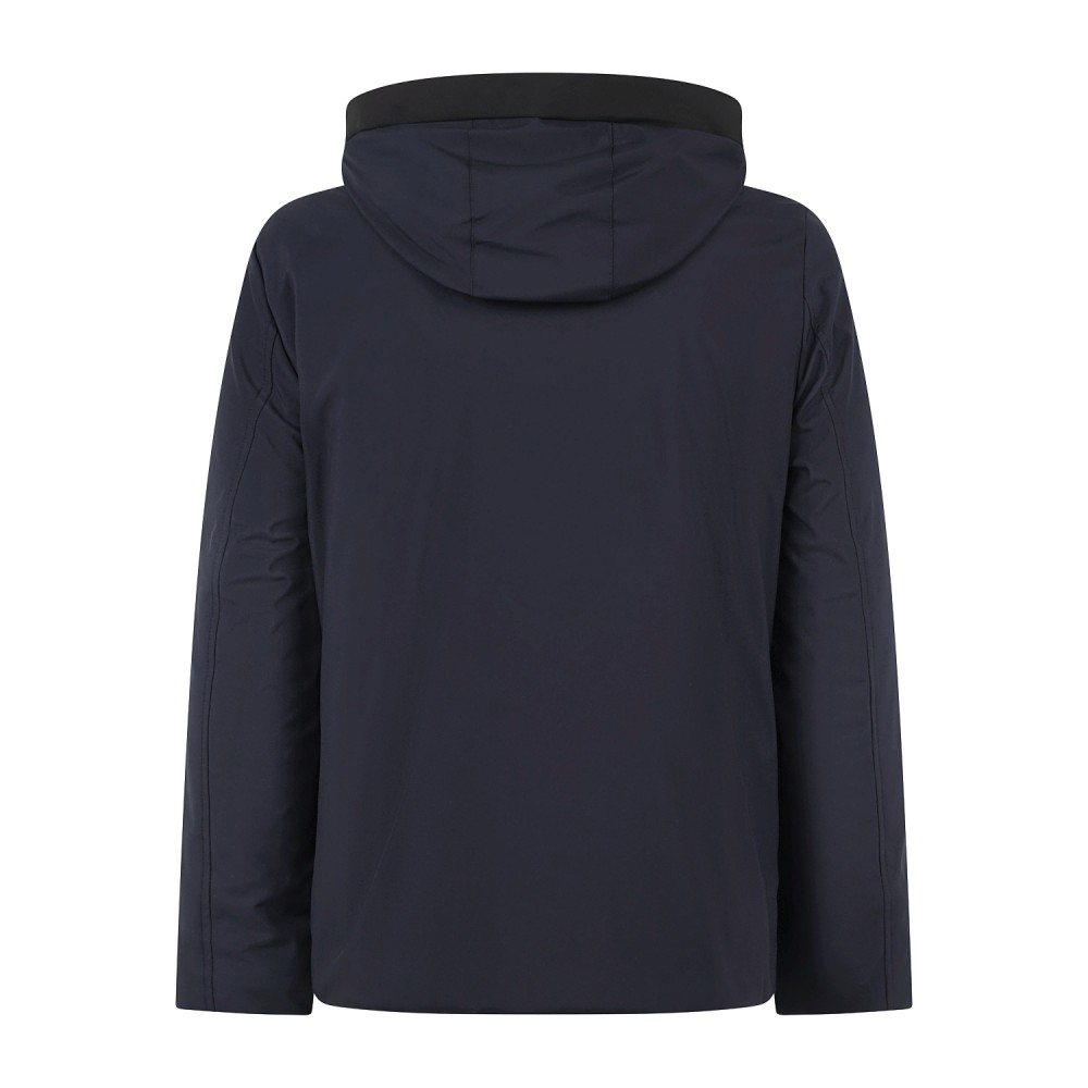 Markup - Giubbotto con cappuccio blu in tessuto tecnico con cuciture