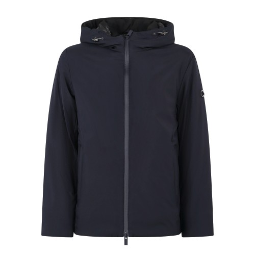 Markup - Giubbotto con cappuccio blu in tessuto tecnico con cuciture