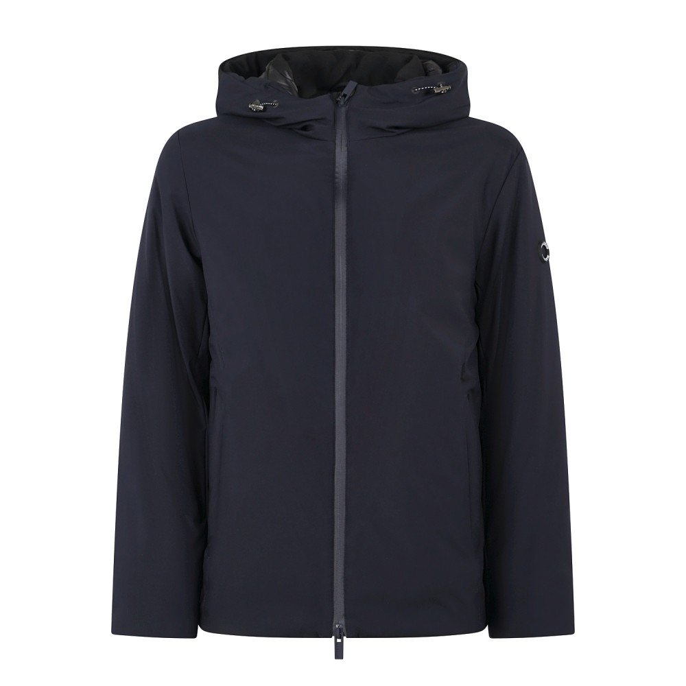 Markup - Giubbotto con cappuccio blu in tessuto tecnico con cuciture