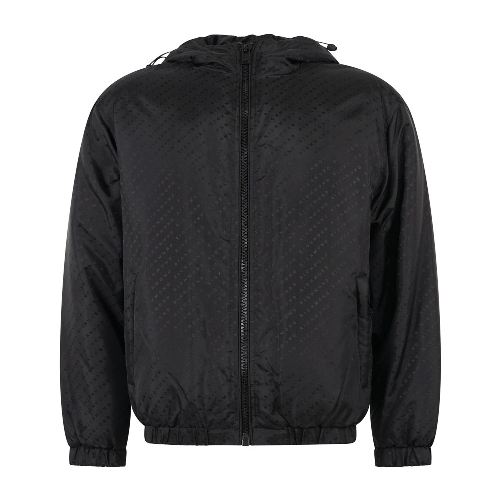 Richmond X - Giubbotto piumino nero con cappuccio con stampa logo regular fit