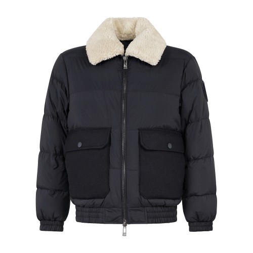 Armani Exchange - Giubbotto piumino blu in nylon e misto lana con colletto