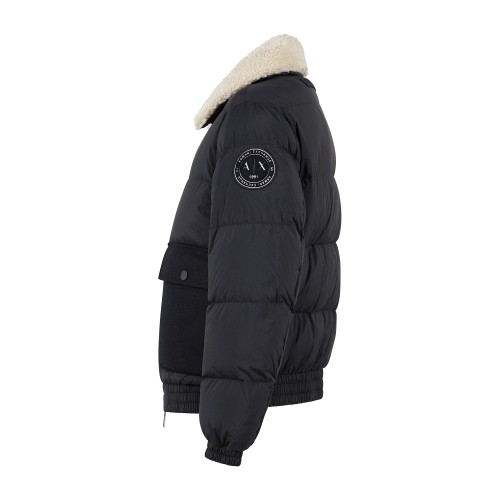 Armani Exchange - Giubbotto piumino blu in nylon e misto lana con colletto 2