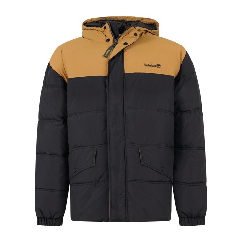 Timberland - Giubbotto nero bicolore idrorepellente con cappuccio relaxed fit