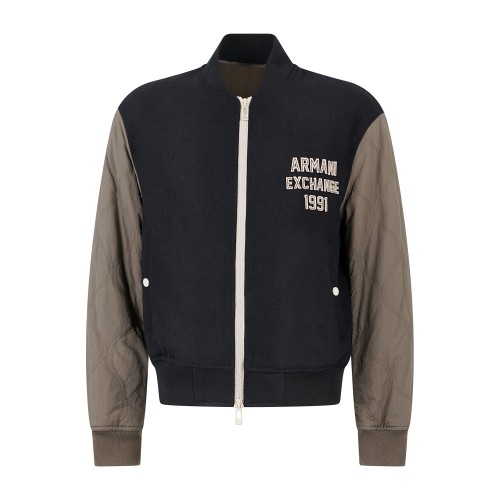 Armani Exchange - Giubbotto multicolore in misto lana con maniche trapuntate