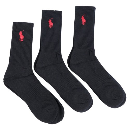 Polo Ralph Lauren - Set di 3 paia di calze nere sportive Big Pony per uomo |