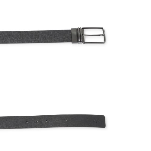 Armani Exchange - Cintura nera in pelle con fibbia rettangolare reversibile per 2