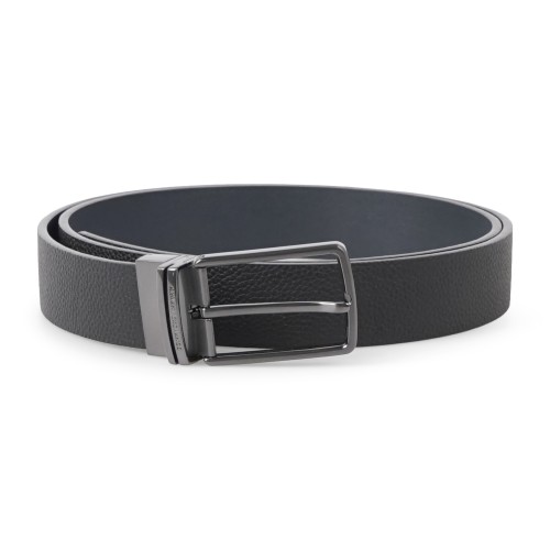 Armani Exchange - Cintura nera in pelle con fibbia rettangolare reversibile per