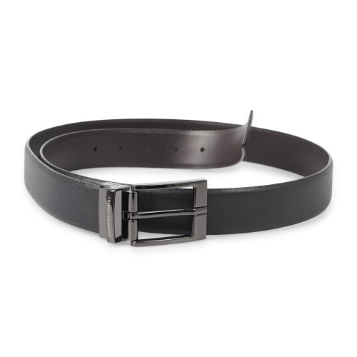 Armani Exchange - Cintura nera in pelle con fibbia rettangolare reversibile per