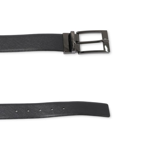 Armani Exchange - Cintura nera in pelle con fibbia rettangolare reversibile per 2