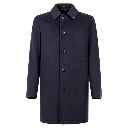 Sartoria Latorre - Cappotto Marco blu monopetto in lana e cashmere per uomo |