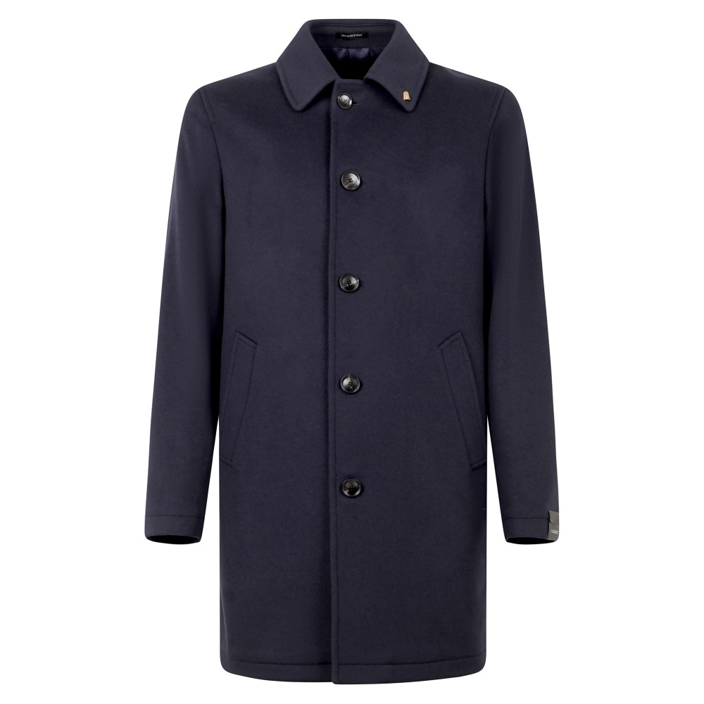 Sartoria Latorre - Cappotto Marco blu monopetto in lana e cashmere per uomo |