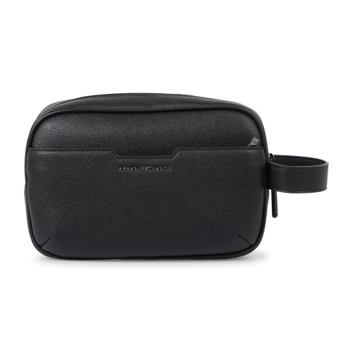Armani Exchange - Beauty case nero in ecopelle logo metallico per uomo |
