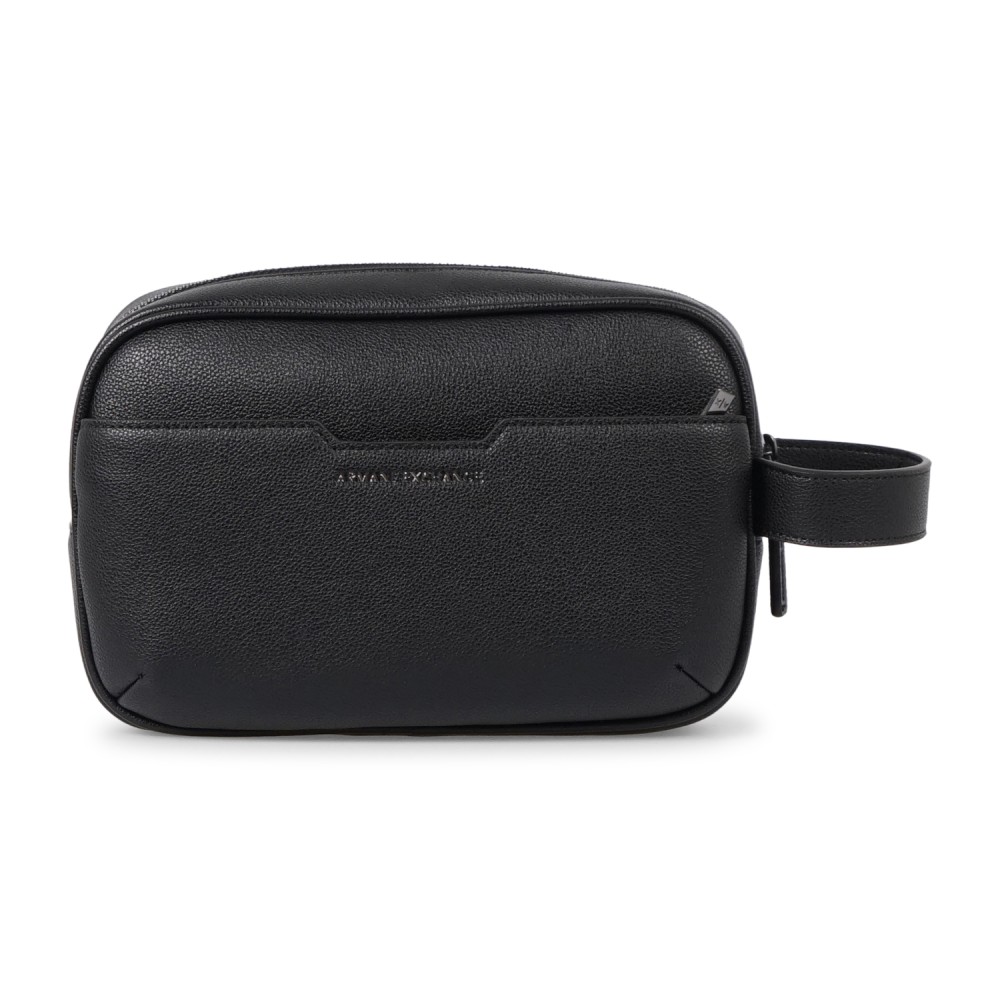 Armani Exchange - Beauty case nero in ecopelle logo metallico per uomo |
