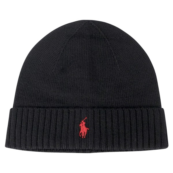 Polo Ralph Lauren - Cappello nero in lana merinos con logo ricamato sul fronte
