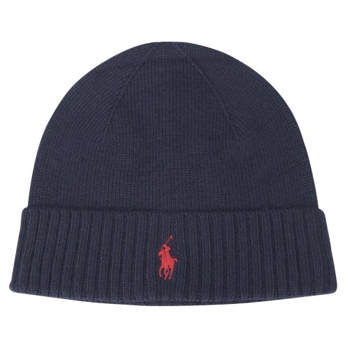 Polo Ralph Lauren - Cappello blu in lana merinos con logo ricamato sul fronte